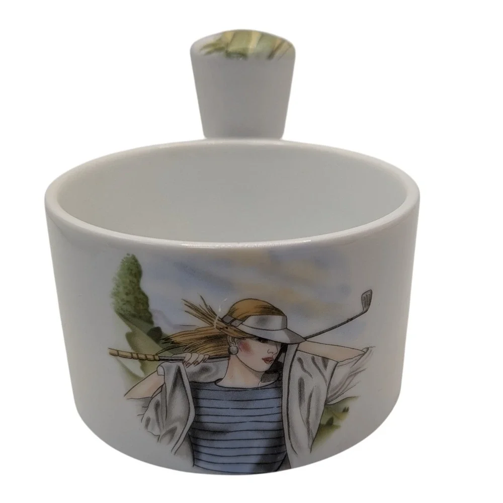Liette Int‎ Wine Bottle Coaster and Stopper Hand Decorated Porcelain Golf Scene